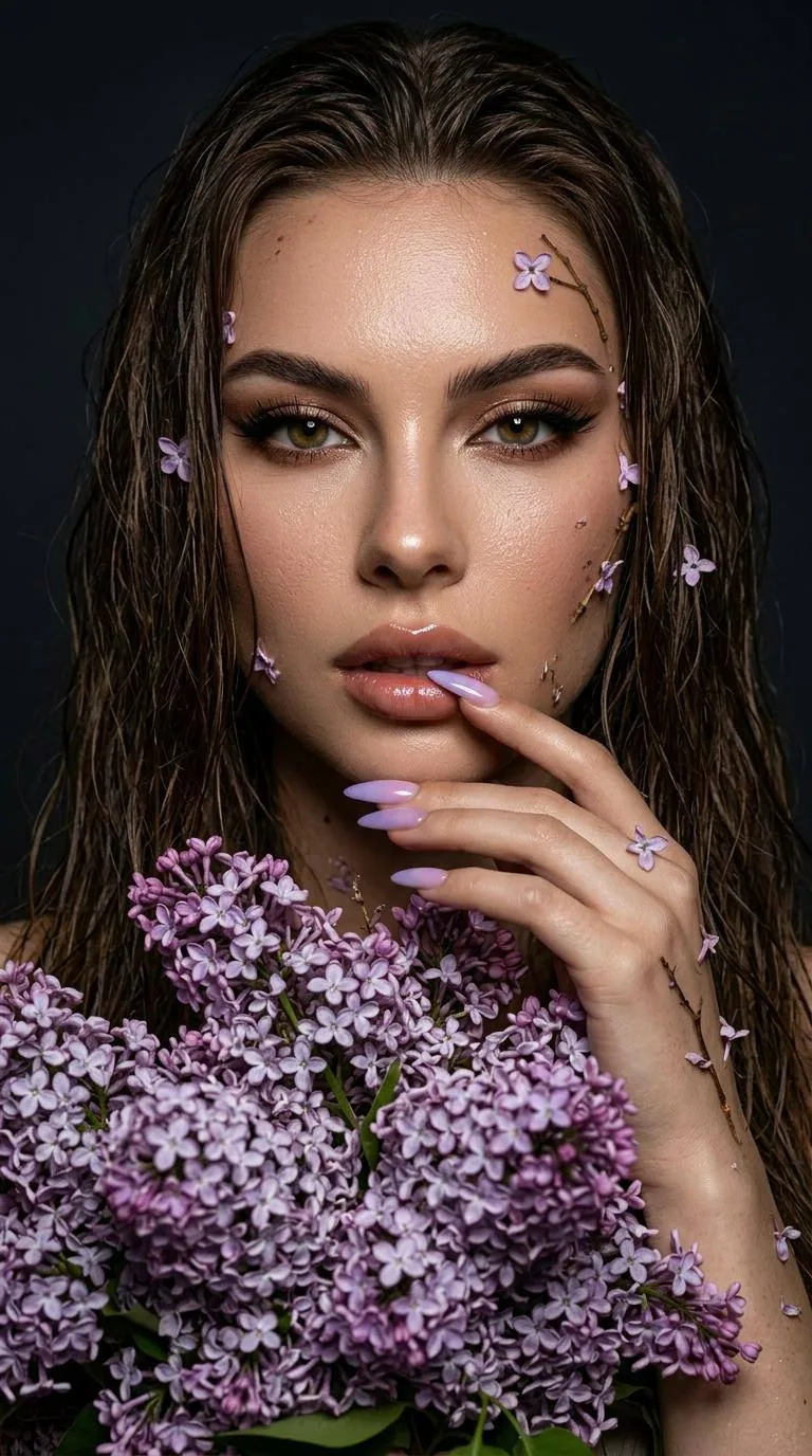 💜  Сиреневый глянец  Мокрая укладка, нежные цветы и выразительный beauty-портрет в роскошной весенне