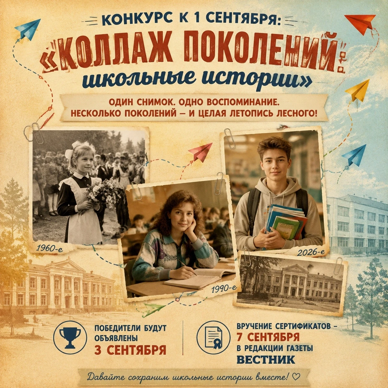 🔔Конкурс к 1 сентября от газеты «Вестник»: «Коллаж поколений: школьные истории» 🔔