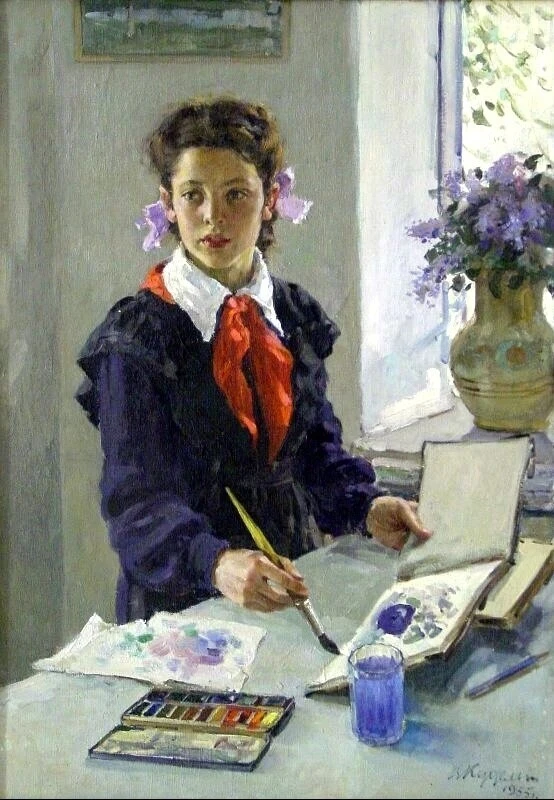 " Юная художница", 1955 г.Куделькин Виктор Иванович.( 1911- 1995).