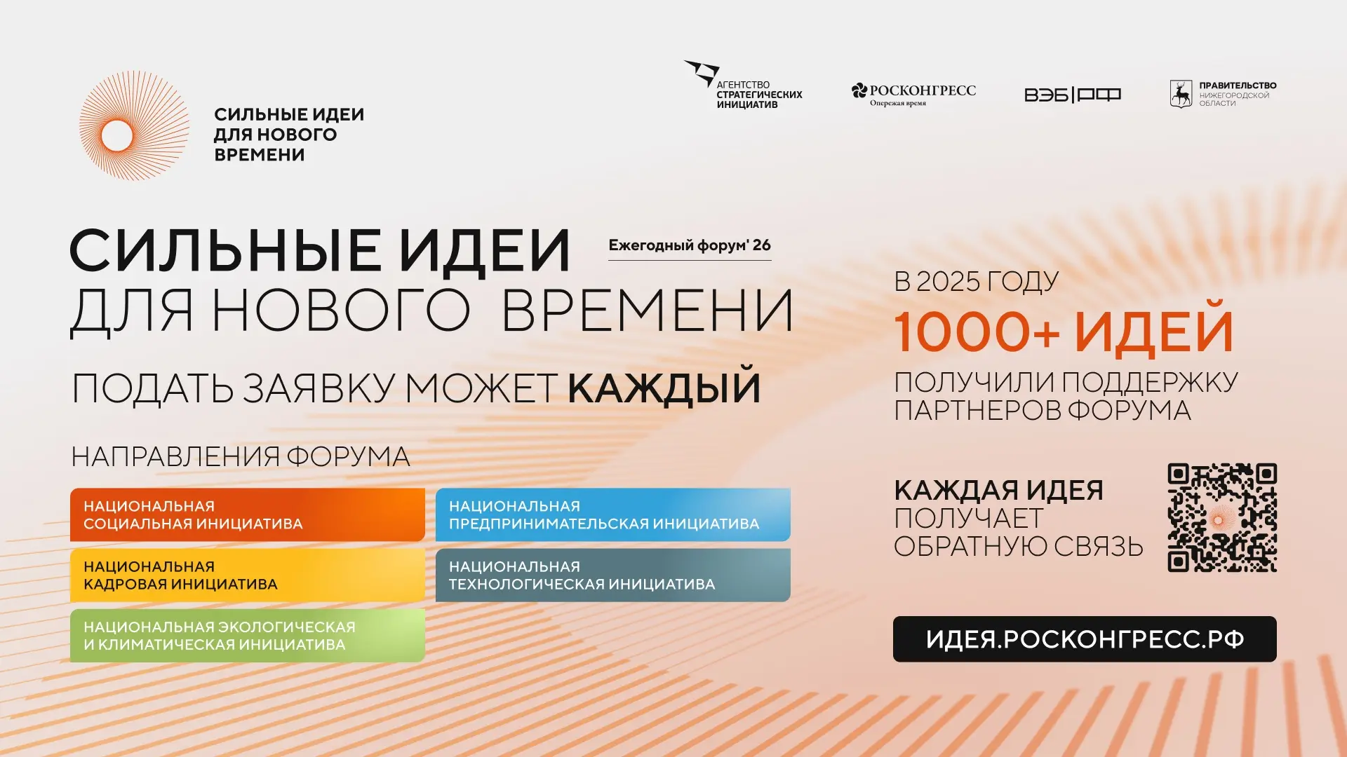 Стартовал сбор инициатив для форума «Сильные идеи для нового времени»  Стартовала подготовка к форум