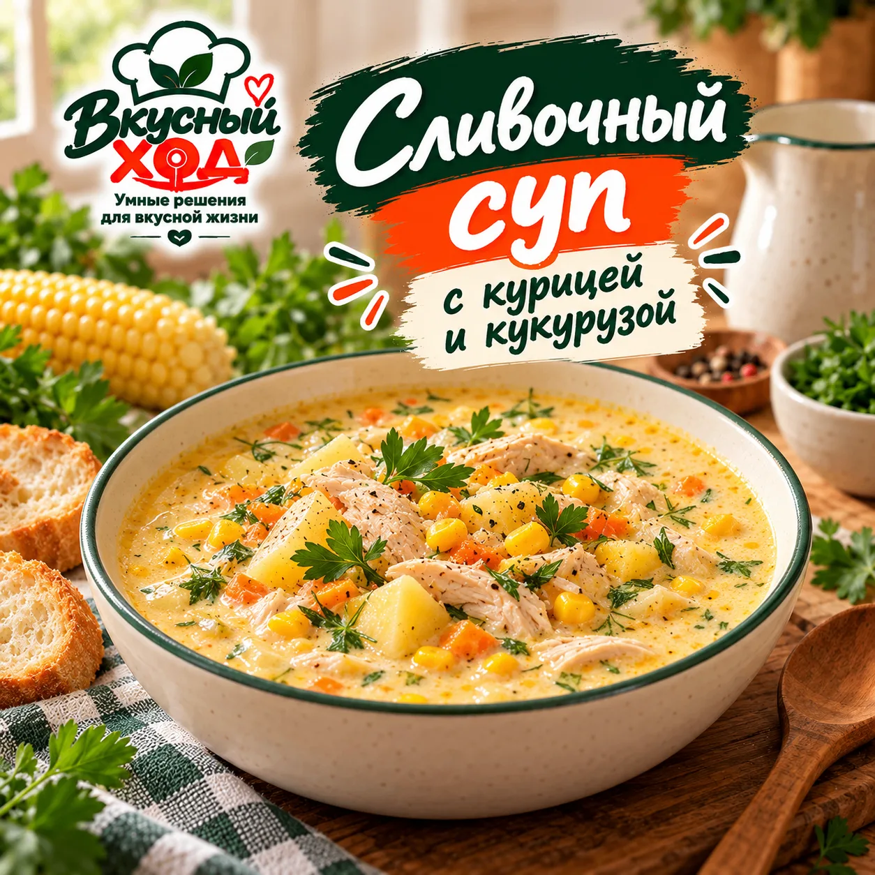🍲 Сливочный суп с курицей и кукурузой
