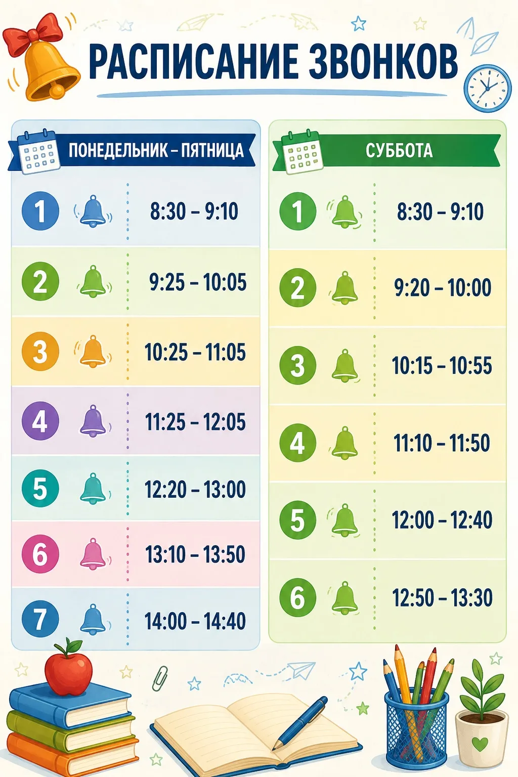 Расписание звонков на новый учебный год.