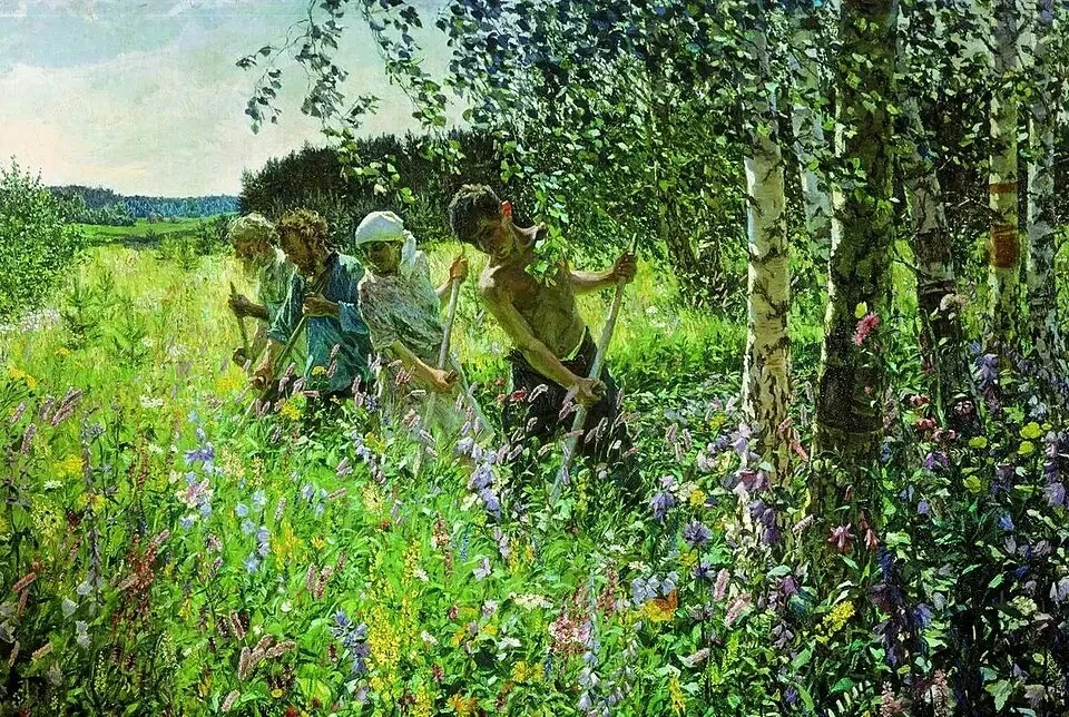 Сенокос 
Аркадий Пластов, 1945
Холст, масло
Государственная Третьяковская галерея, Москва

С кого же