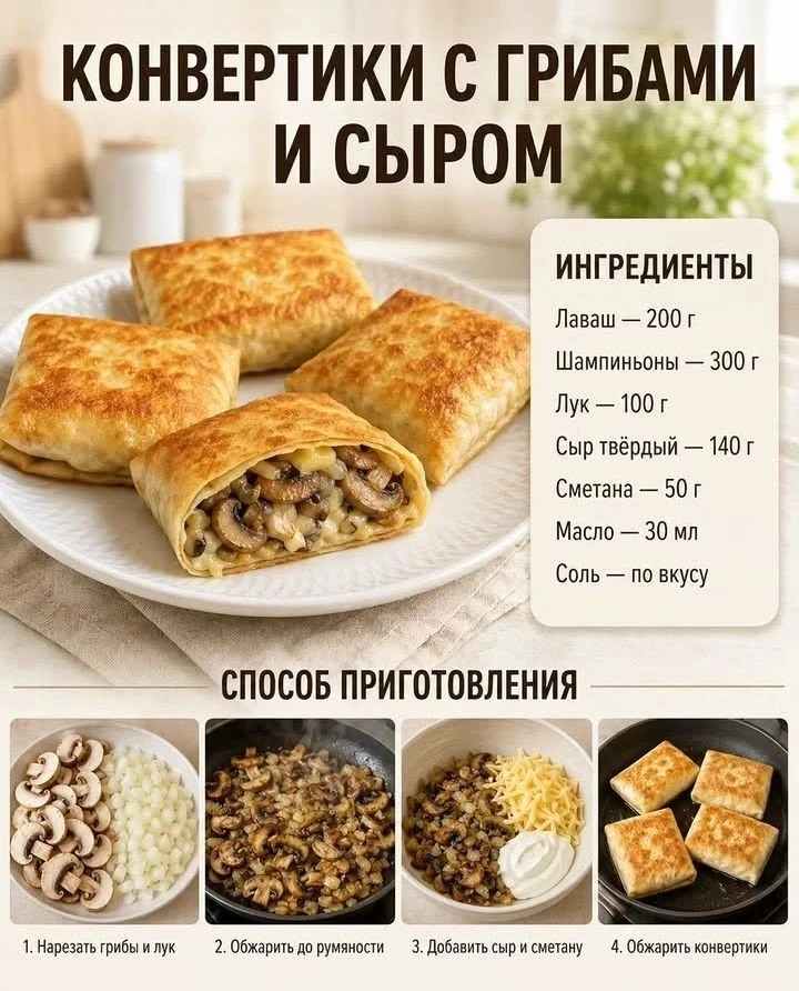 Конвертики с грибами и сыром