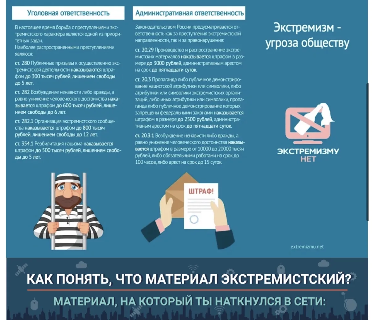 📌Информационные карточки об уголовной и административной ответственности за преступления экстремистс