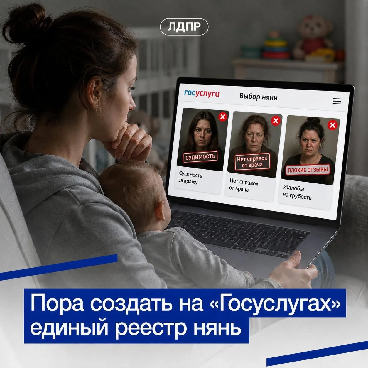 Единый реестр нянь может появиться на «Госуслугах»

Женщинам нередко приходится буквально тащить на 