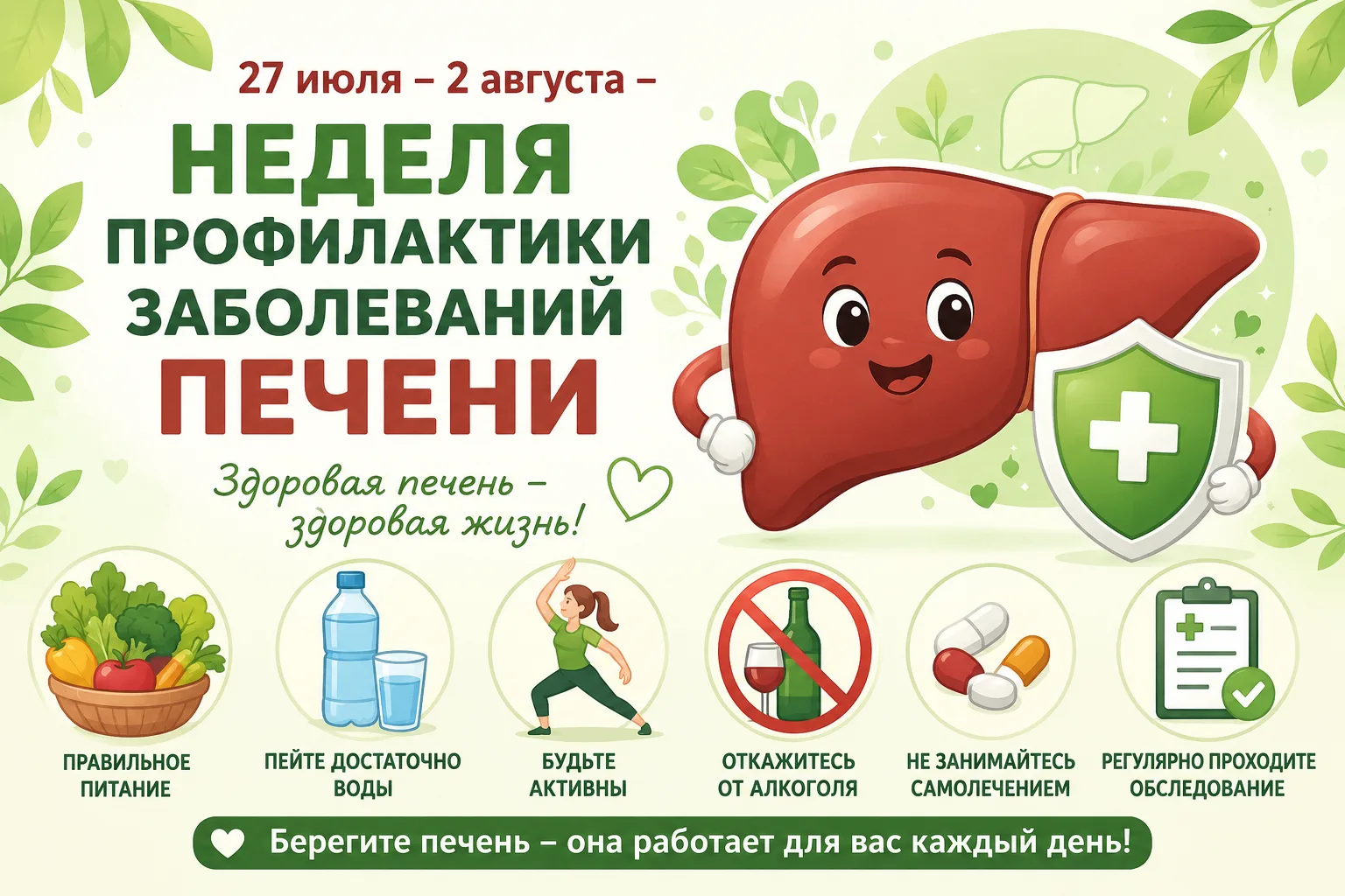 🩺 27 июля – 2 августа — Неделя профилактики заболеваний печени.