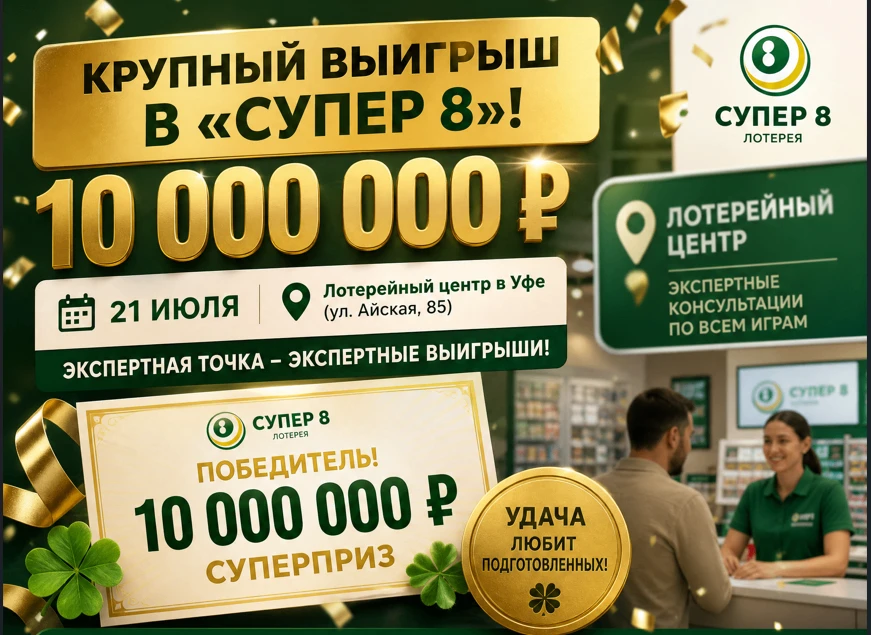 💰 КРУПНЫЙ ВЫИГРЫШ В «СУПЕР 8» – 10 000 000 ₽ У ПАРТНЕРА ФРАНШИЗЫ!!!
