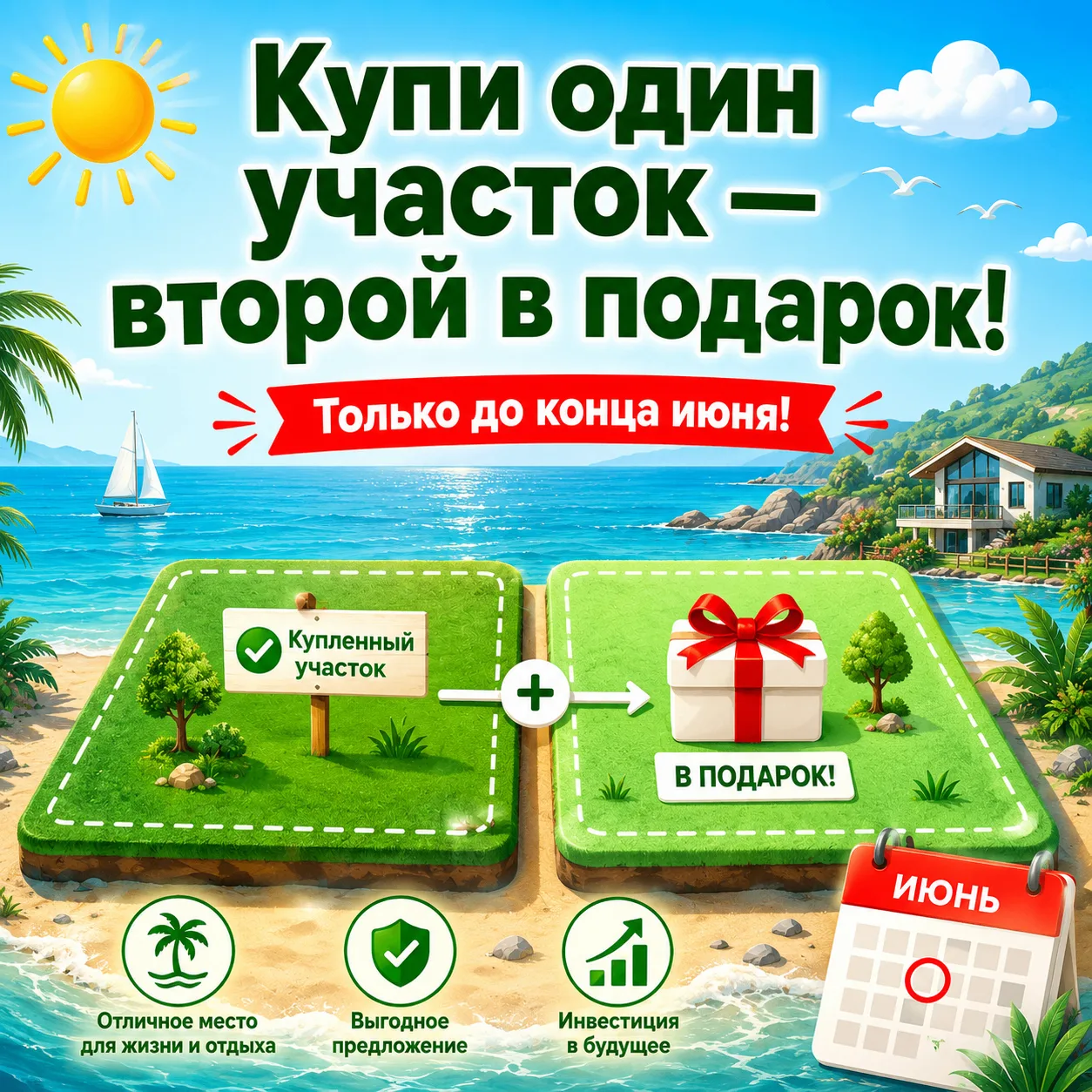 📣 АКЦИЯ !!! 
Купи участок и получи второй в подарок!!!

📆 только до 30 июня 2026
💰 при полной опл
