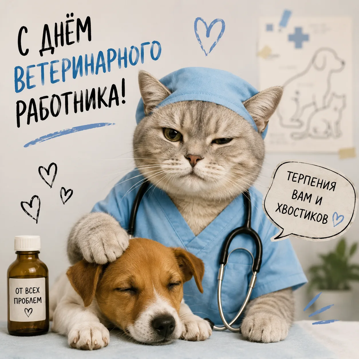 Поздравляем людей, чьи пациенты никогда не скажут, где болит, зато запросто укусят врач...