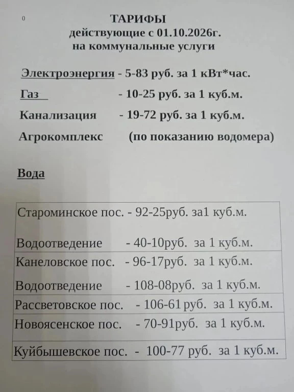 Тарифы ЖКХ с 1 октября 2026г.
