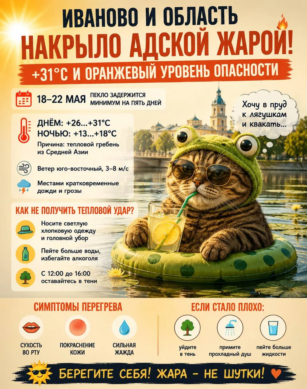 Иваново и область накрыла адская жара: до +31°C и оранжевый уровень опасности  Погода решила резко п