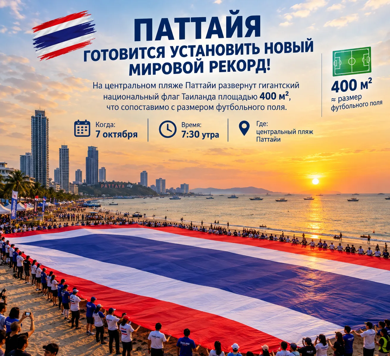Паттайя готовится установить новый мировой рекорд, развернув на центральном пляже гиган...