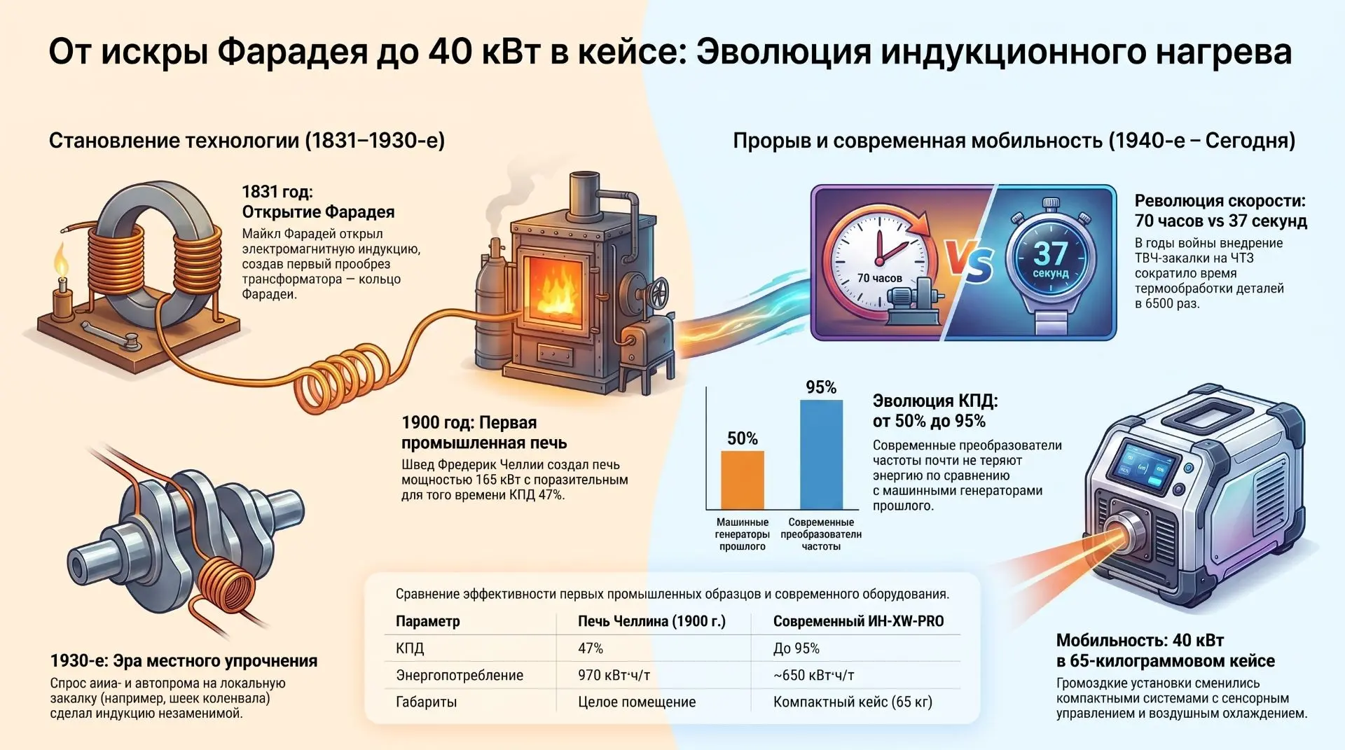 Знаете, что общего между Фарадеем, Челлином, Вологдиным и современным нагревателем ИН-XW-PRO-40?
Физ