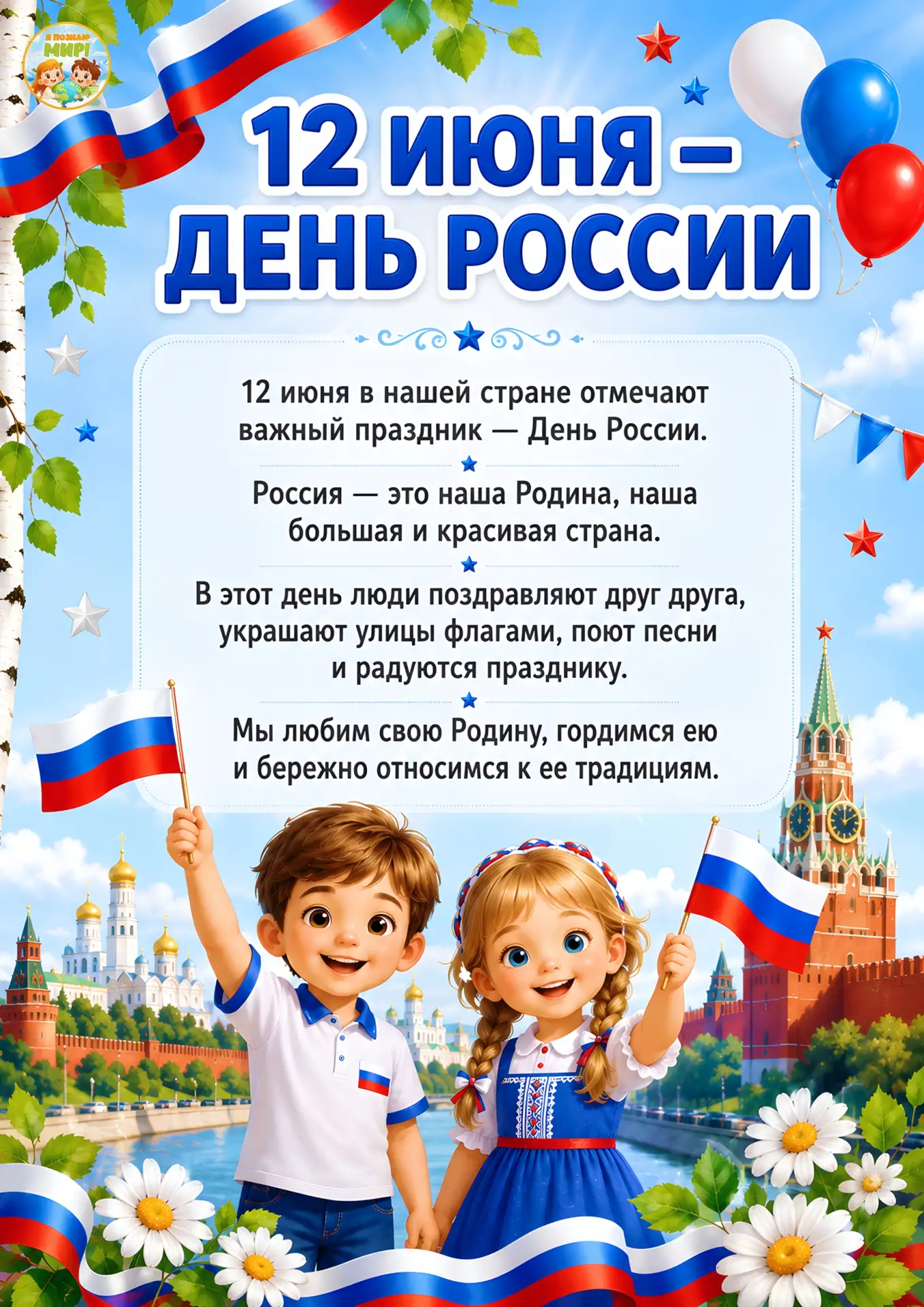 Сегодня, 12 июня, вся наша страна отмечает особенный праздник –День России!

🇷🇺Пусть этот День Рос