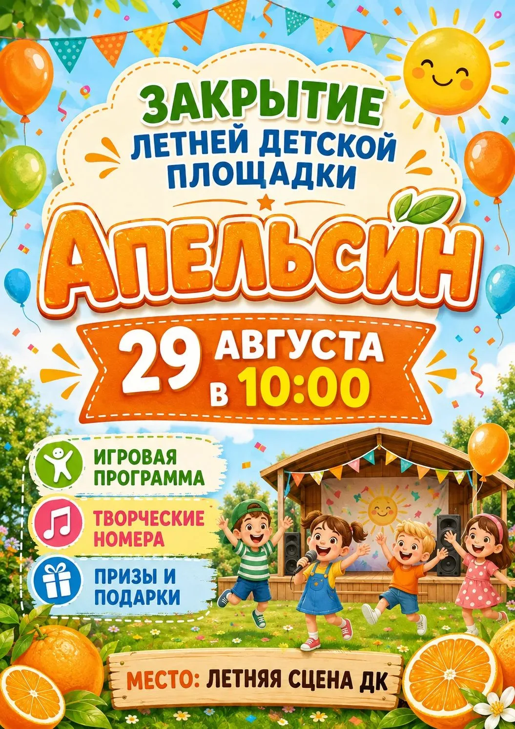 🍊🎉 Приглашаем на грандиозное закрытие летней площадки "Апельсин"! 🎉🍊