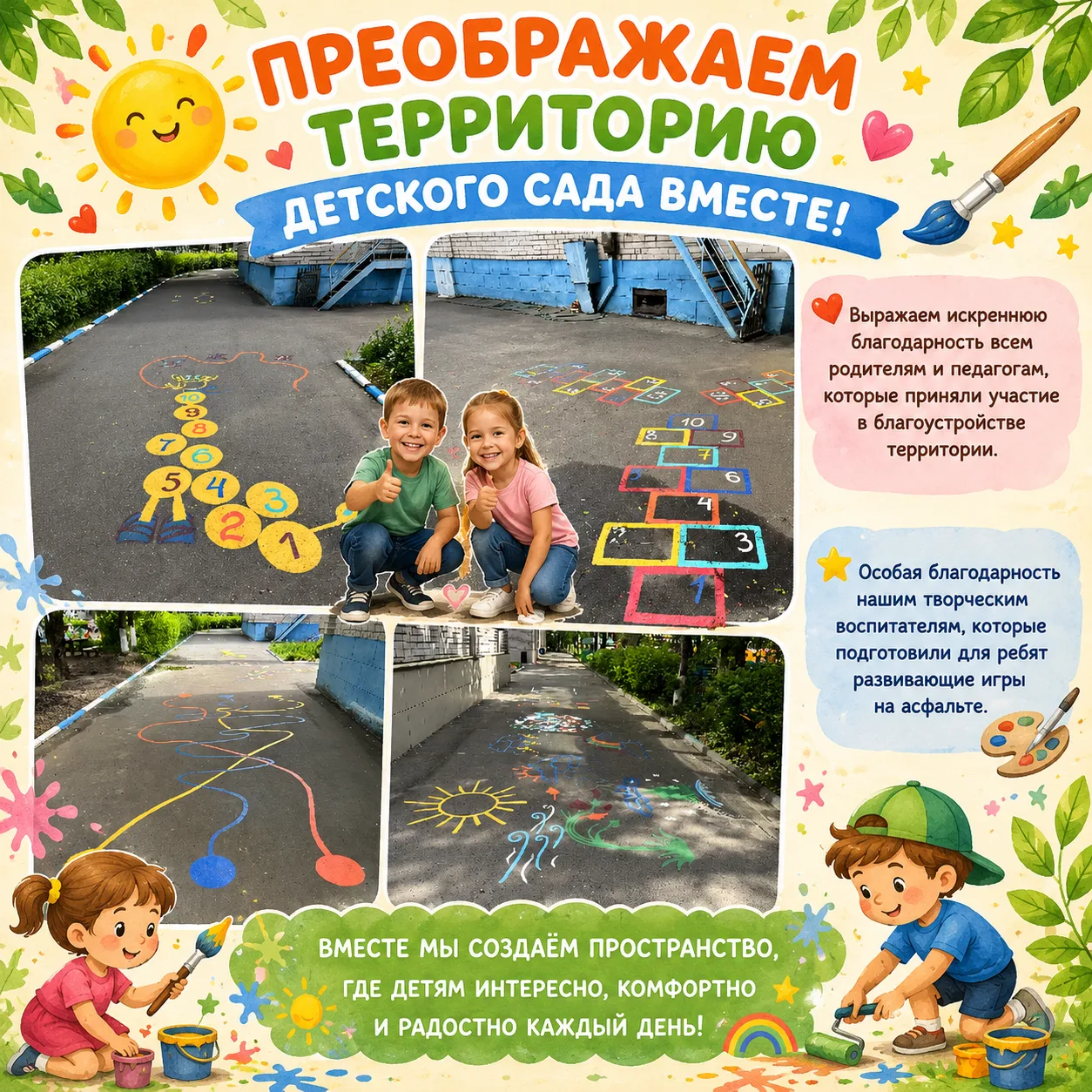 🎨🌿 Преображаем территорию детского сада вместе! 🌿🎨

На территории нашего детского сада прошла бо
