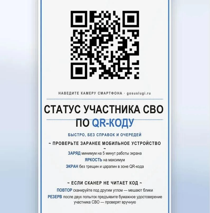 Участники СВО с помощью QR-кода могут подтвердить свой статус для получения льгот