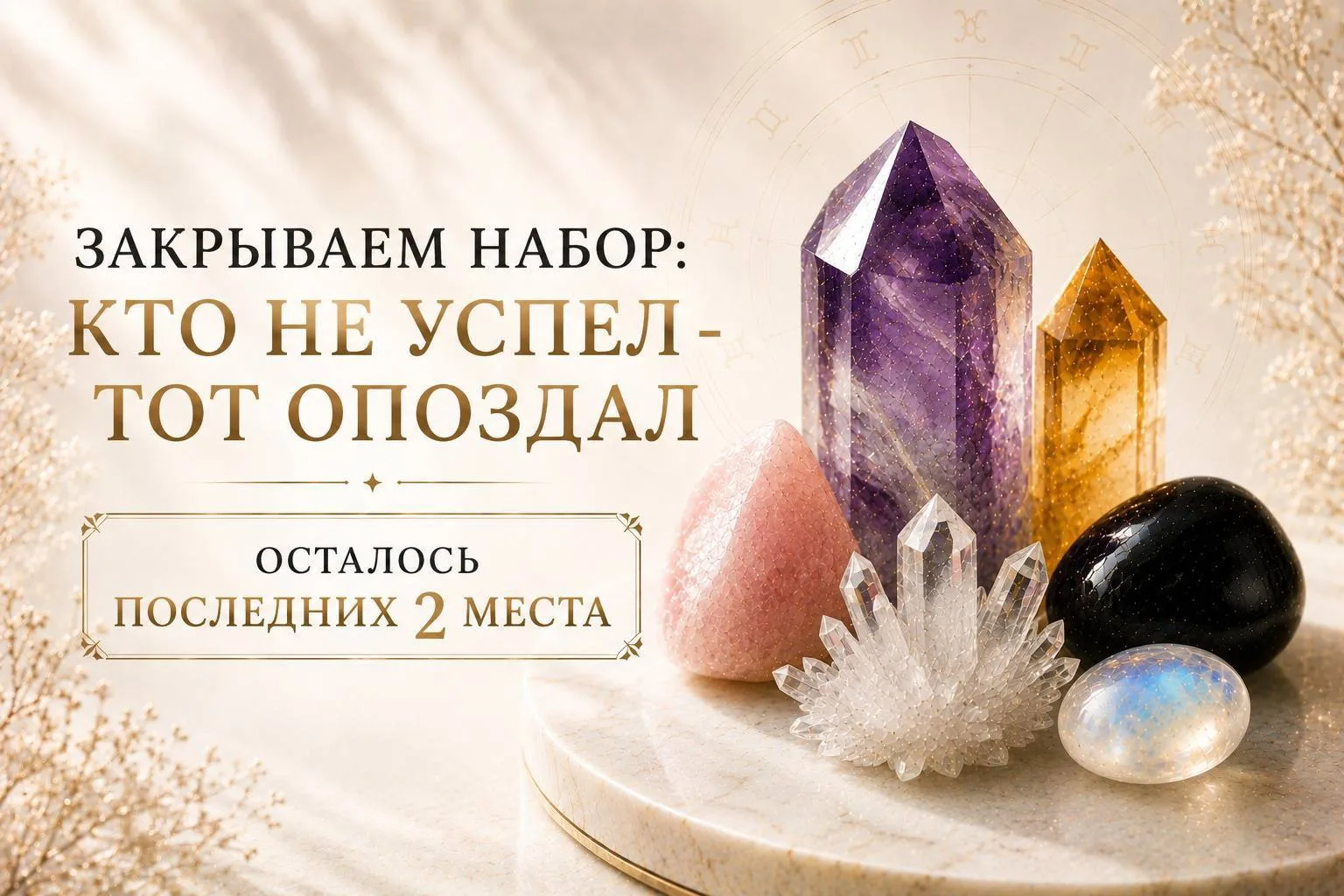 🚨 Осталось 2 места

Сегодня закрываем спецпредложение по курсу «Кристаллотерапия».

Главная причина