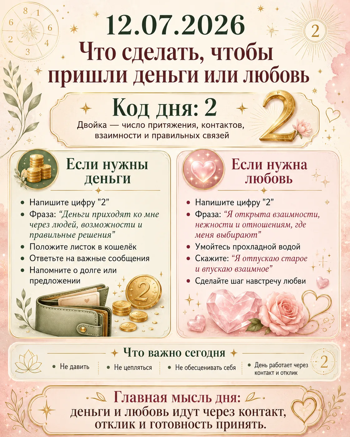 Что сделать 12.07.2026, чтобы притянуть деньги или любовь