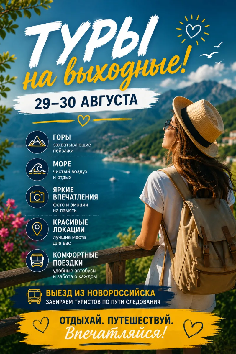 🔥 ТУРЫ НА ВЫХОДНЫЕ 29–30 АВГУСТА ИЗ НОВОРОССИЙСКА!