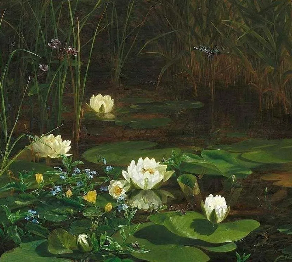 "Лесное озеро с цветущими кувшинками и многочисленными насекомыми", 1869 г.