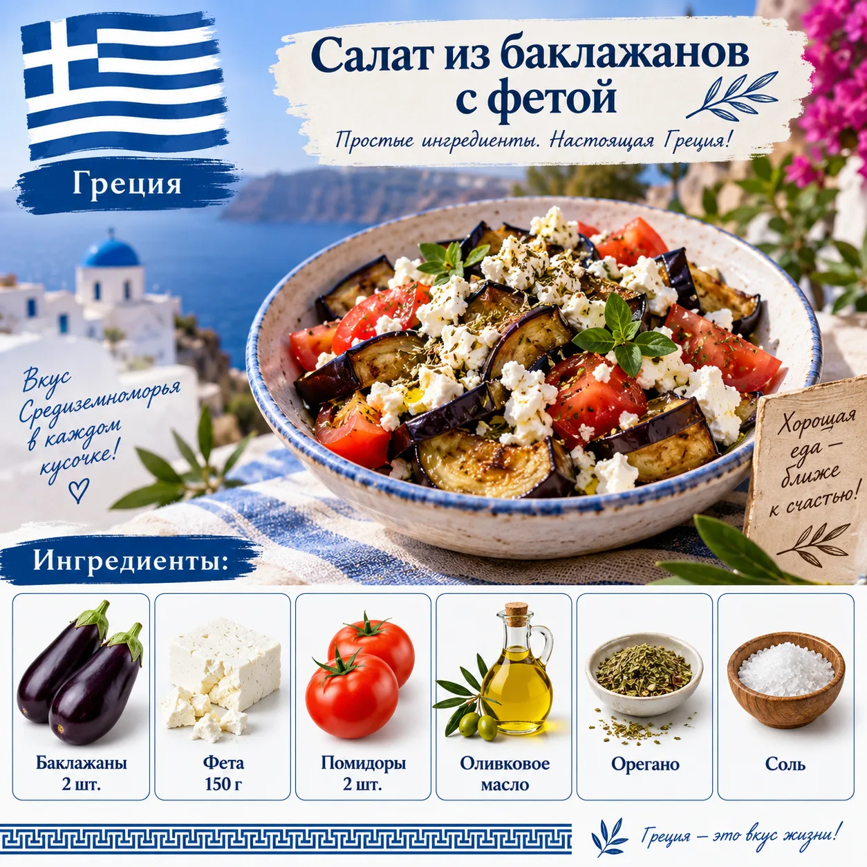 Греция: Салат из баклажанов с фетой