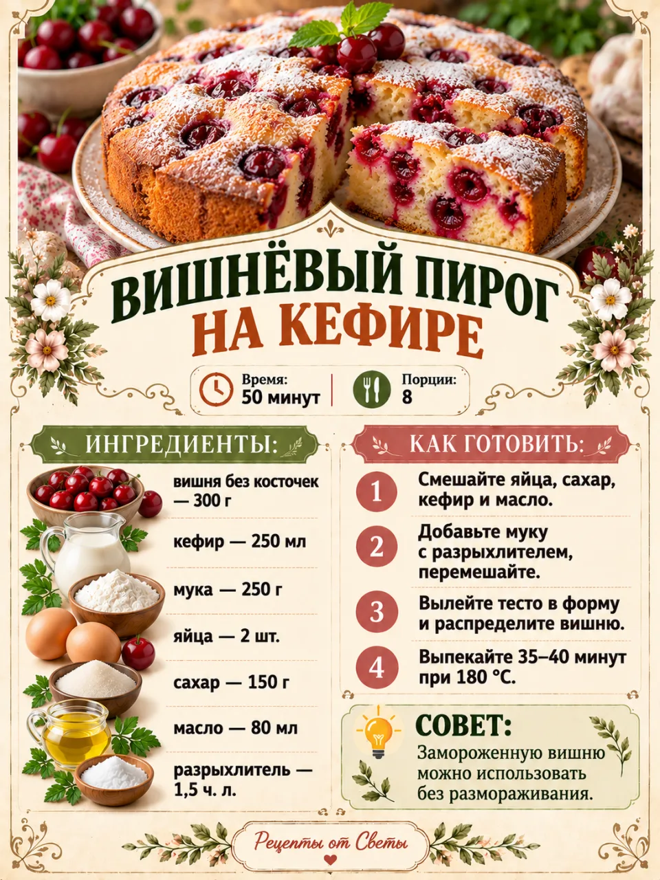 🍒 Вишнёвый пирог на кефире