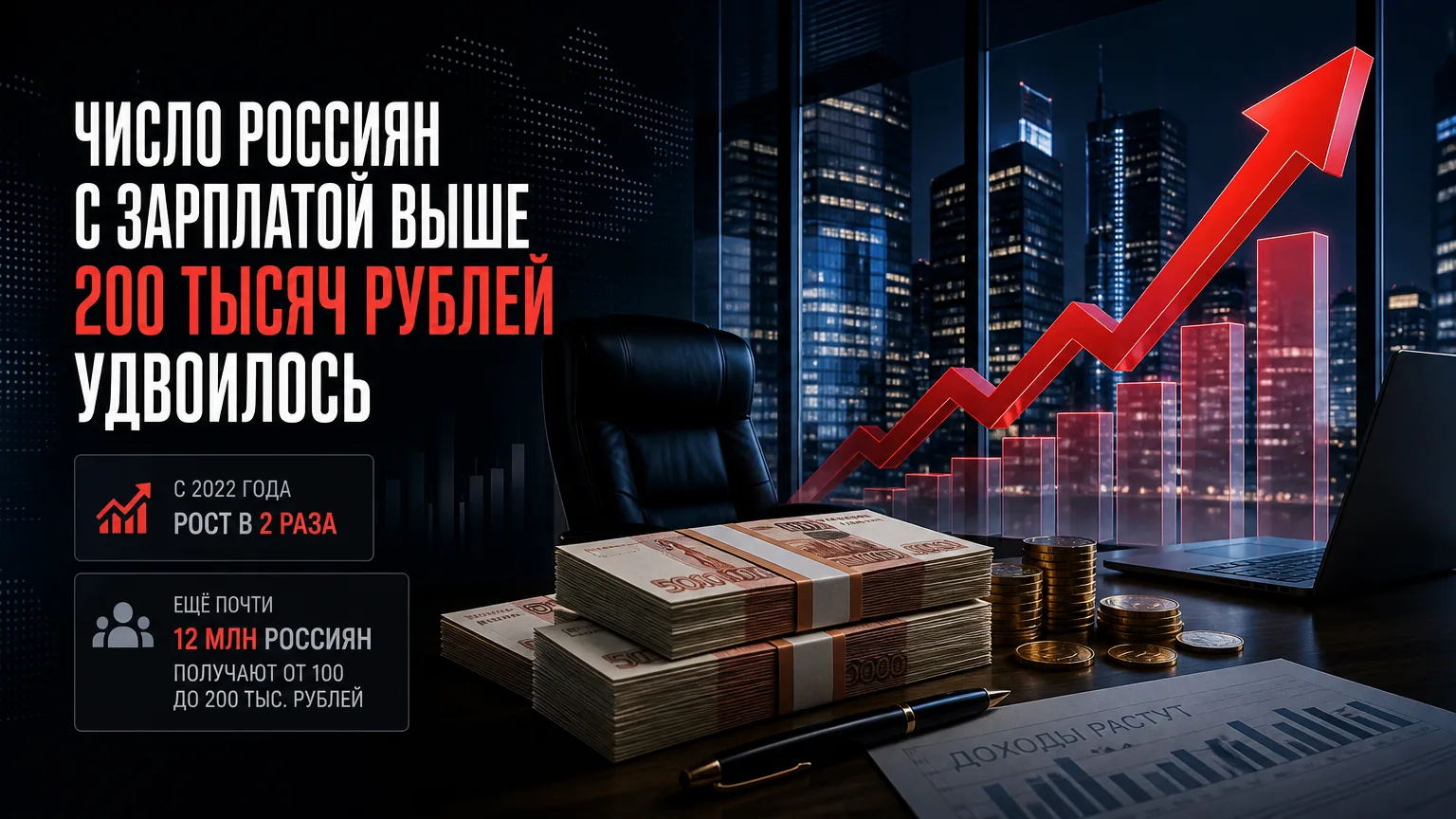 💰 Число россиян с зарплатой выше 200 тысяч рублей удвоилось