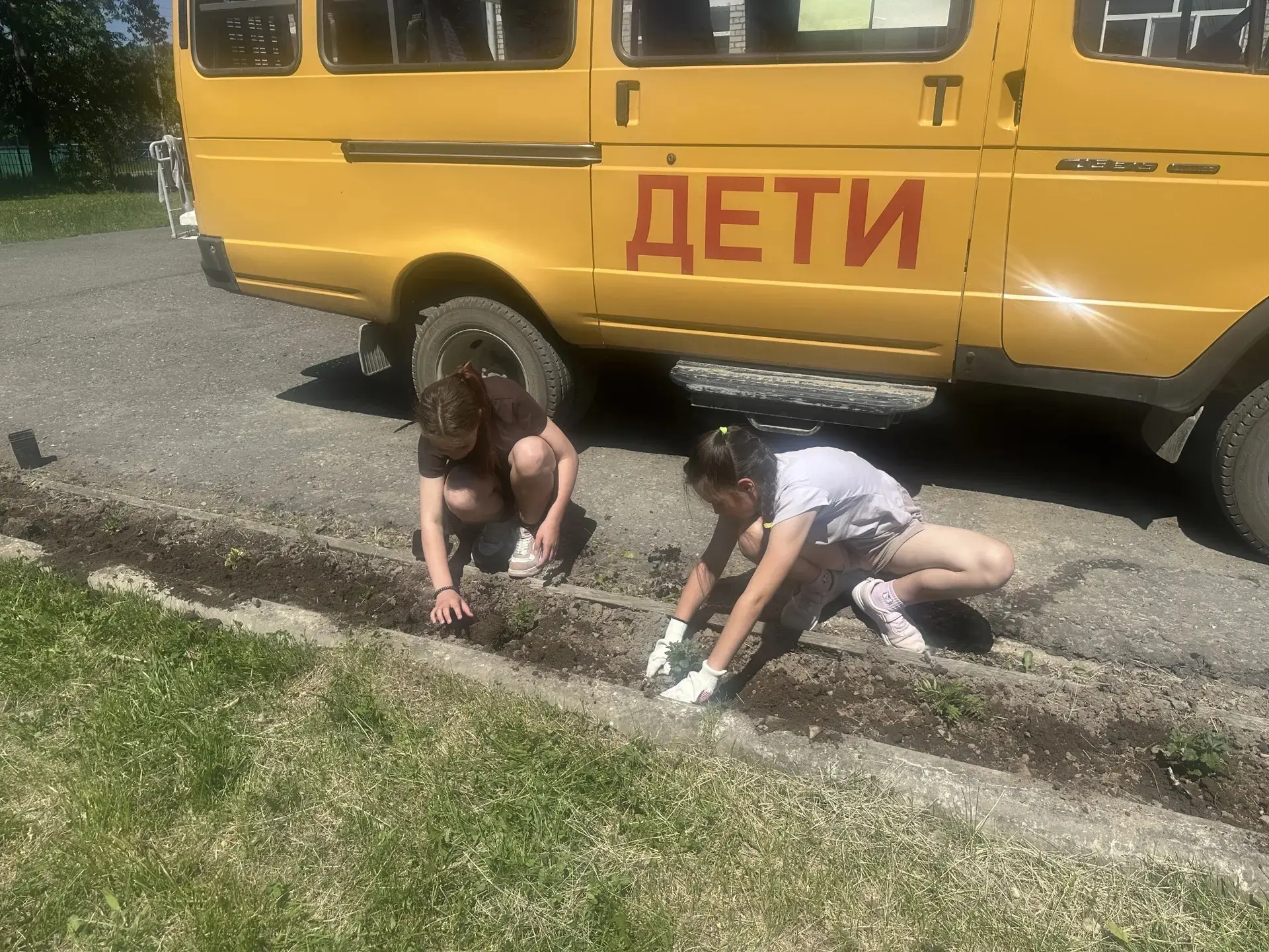 Сегодня старшие дети из пришкольного лагеря проявили активность и своими руками создавали красоту на
