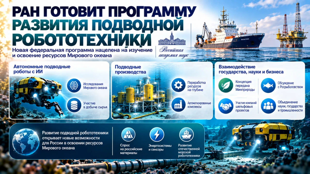 Российская академия наук (РАН) готовит программу развития подводной робототехники. Даль...