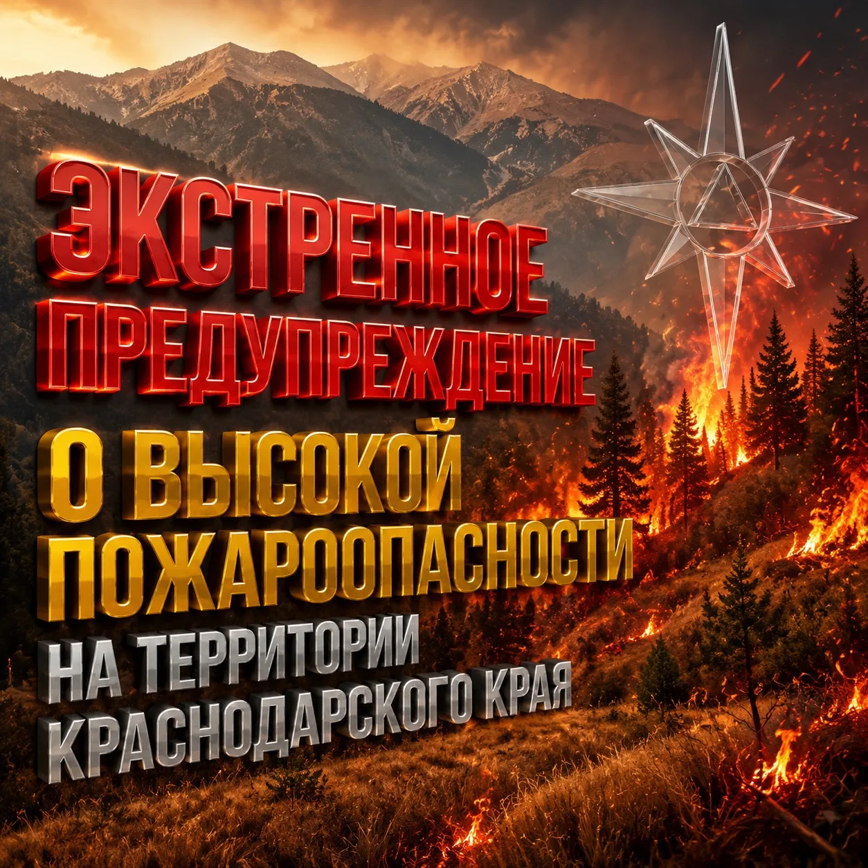 🛑 Экстренное предупреждение о высокой пожароопасности на территории Краснодарского края
