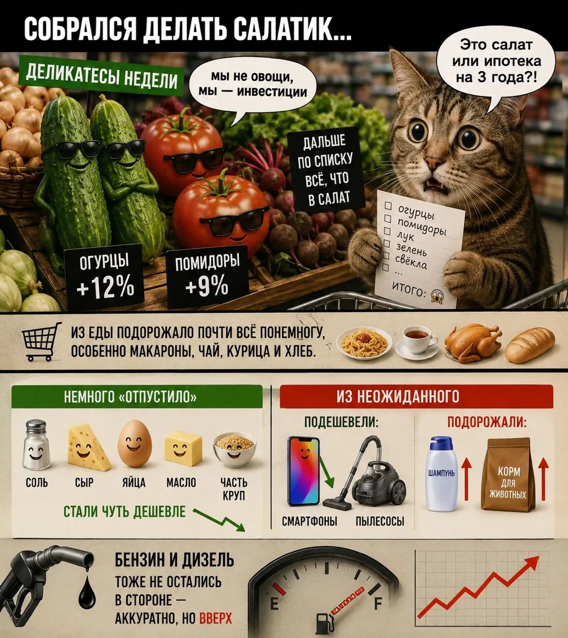 Овощи снова решили стать «деликатесом недели» — огурцы +12%, помидоры +9%, дальше по списку всё, что