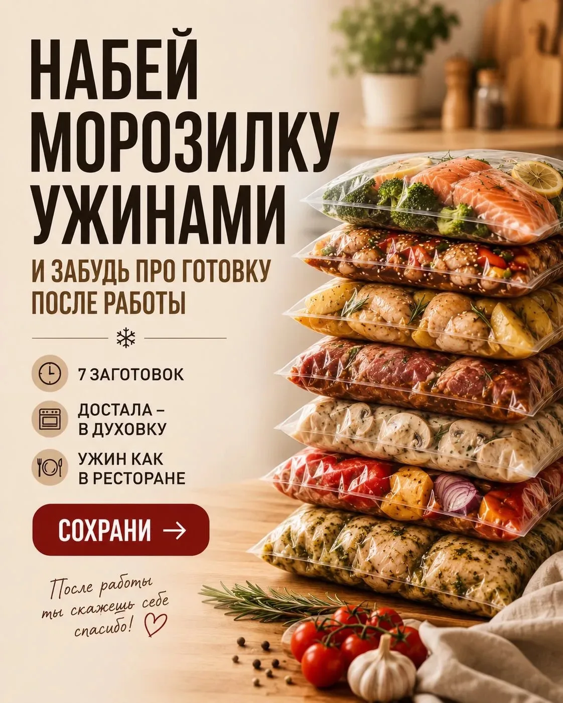 Ужин на любой вкус! Просто разморозьте и вкусное блюдо готово 🤗