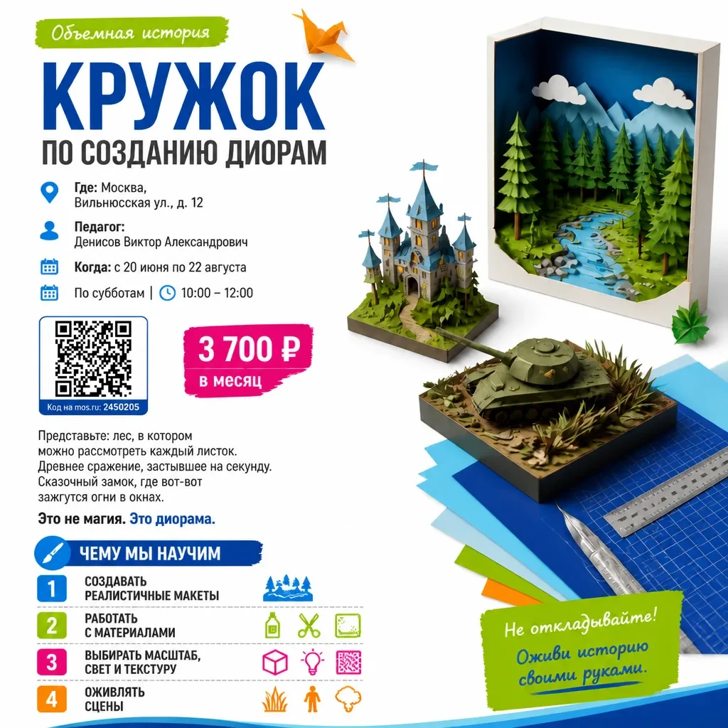 Следующая суббота — СТАРТ!
Кружок диорам «Создай свой мир» начинается уже 20 июня.

Если ребёнок люб