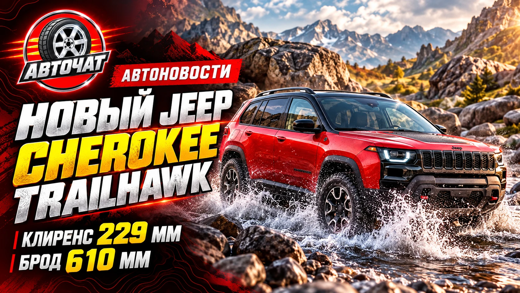 Jeep представил новый Cherokee Trailhawk: клиренс 229 мм, понижайка и брод до 610 мм