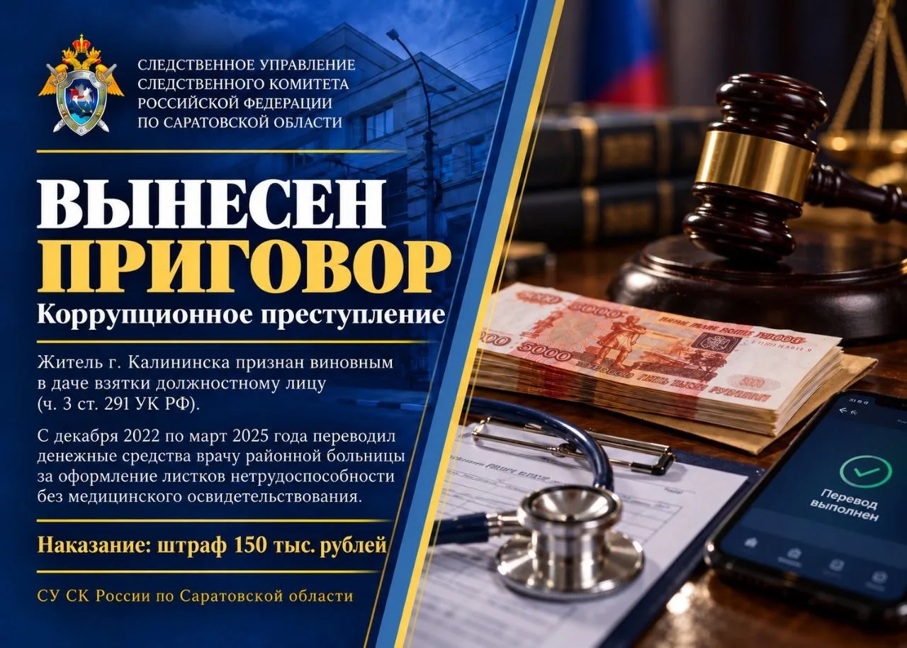 ⚖️В Саратовской области мужчина признан виновным в совершении коррупционного преступления