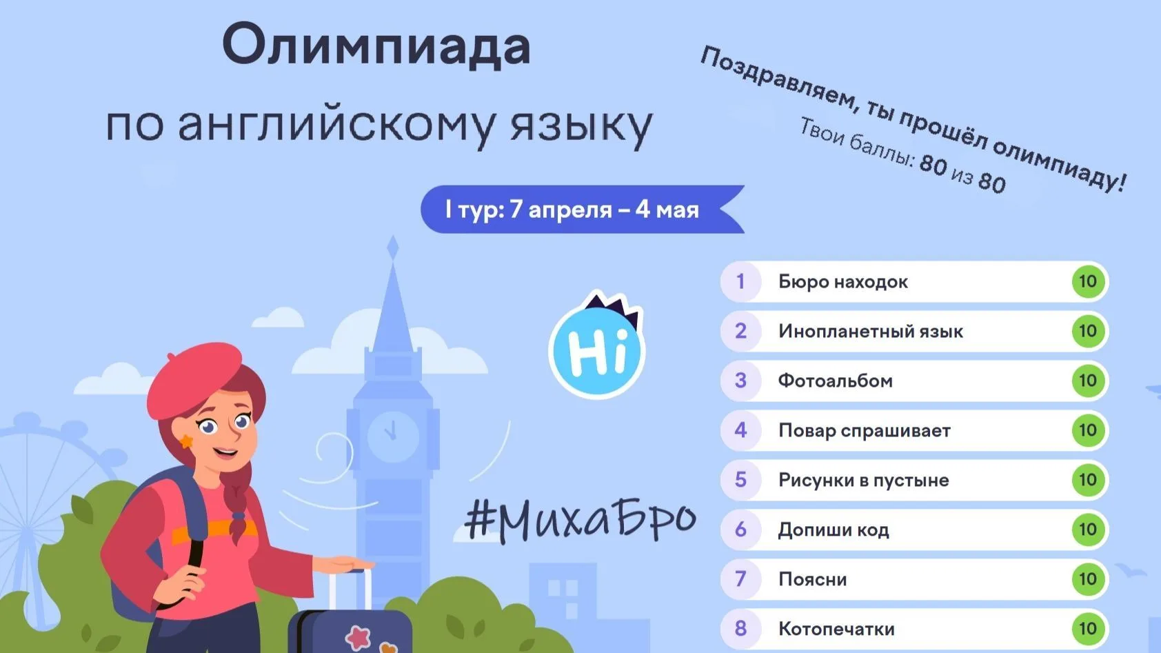 До 4 мая прими участие в бесплатной онлайн-олимпиаде по английскому языку для обучающих...