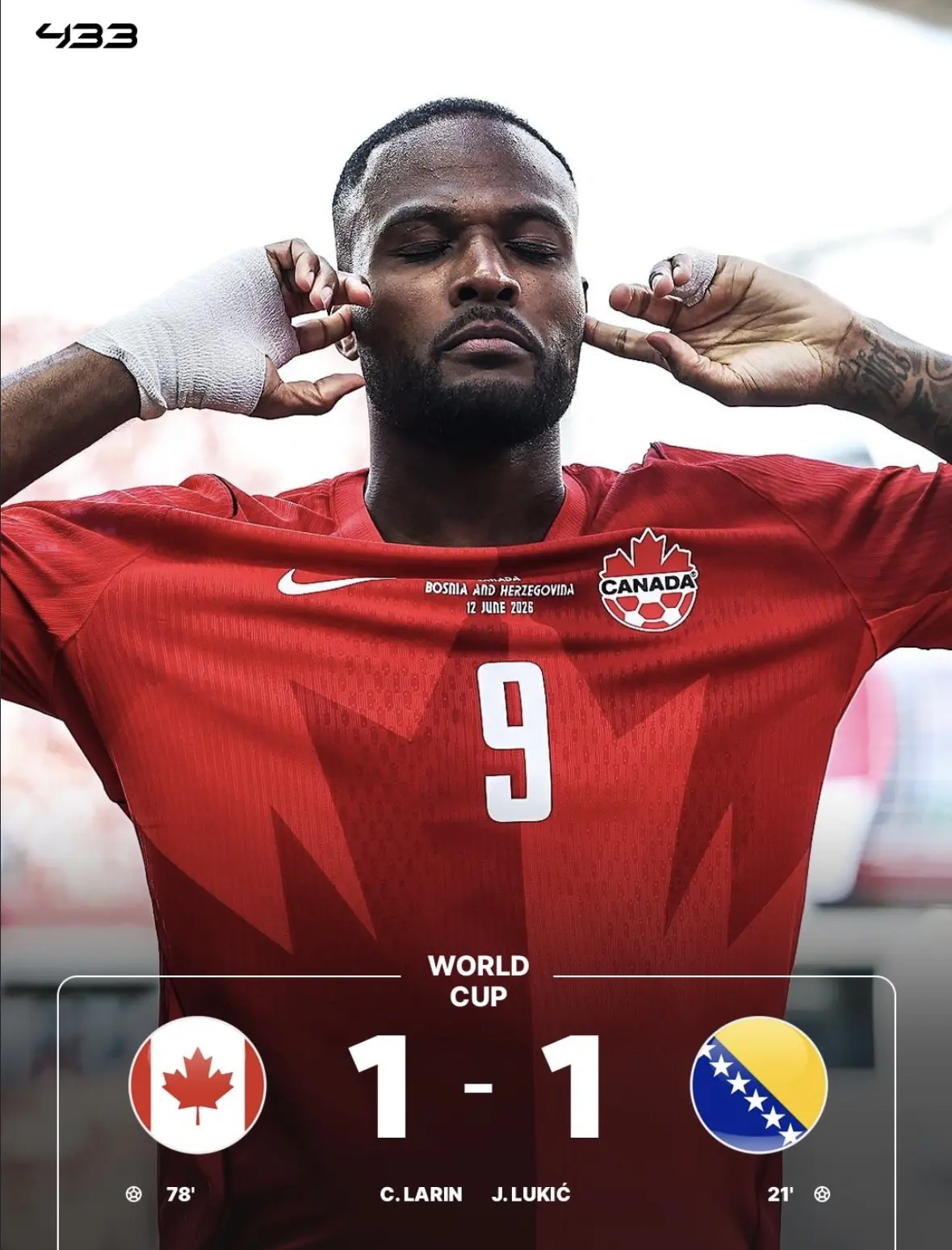 ⚽️ Первое очко сборной Канады на чемпионатах мира! Ничья с Боснией — 1:1 🤝