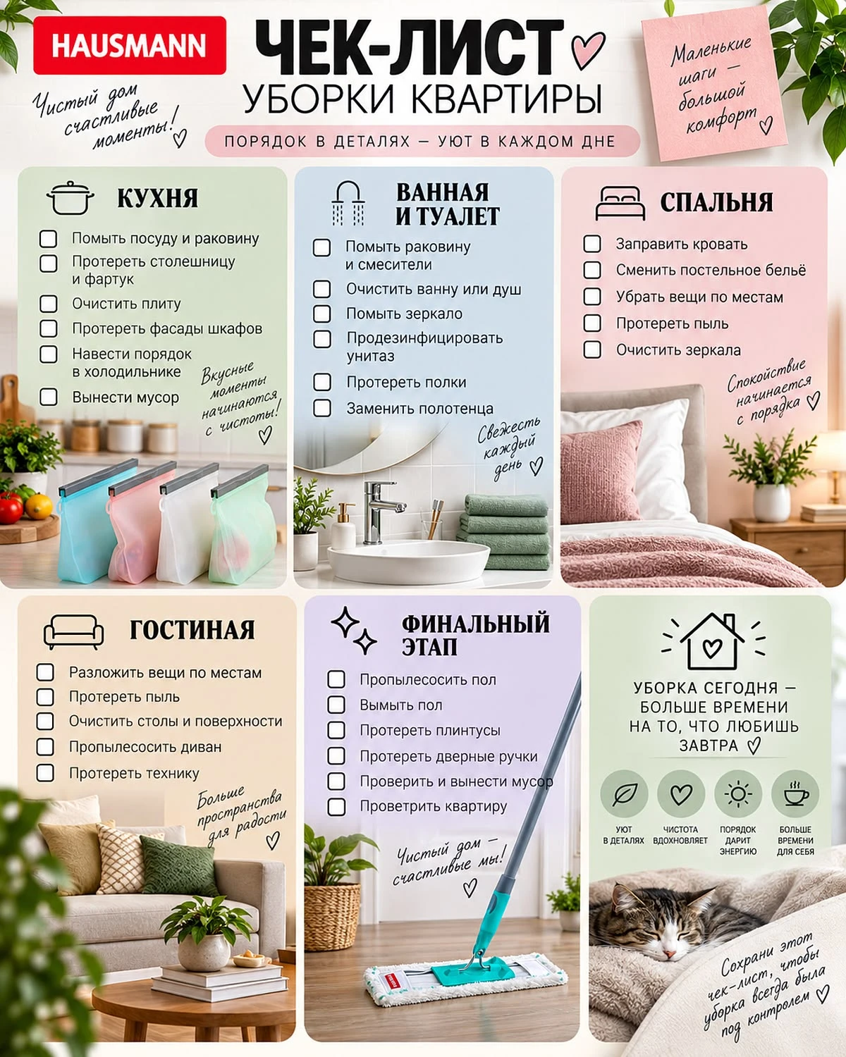 Чек-лист уборки квартиры: Порядок в деталях — уют в каждом дне ✨🏡
