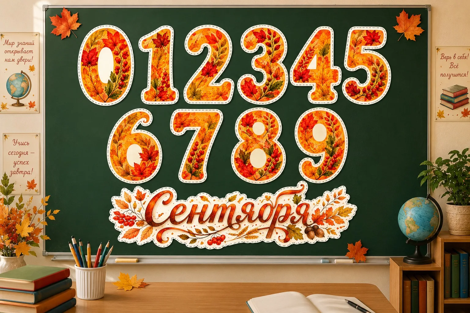 🍁 Осенние цифры 0–9 + надпись «Сентября» 🍁
#оформление 
Подготовишка