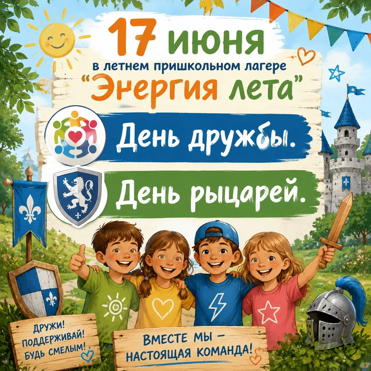 🎊17 июня в летнем пришкольном лагере "Энергия лета"🛡️✨ День Дружбы и День рыцарей. ✨🛡️
🔥Сегодня 