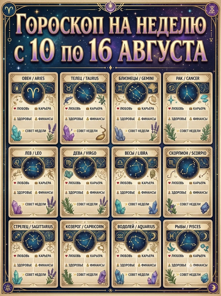 Гороскоп на неделю С 10 ПО 16 АВГУСТА 🌟