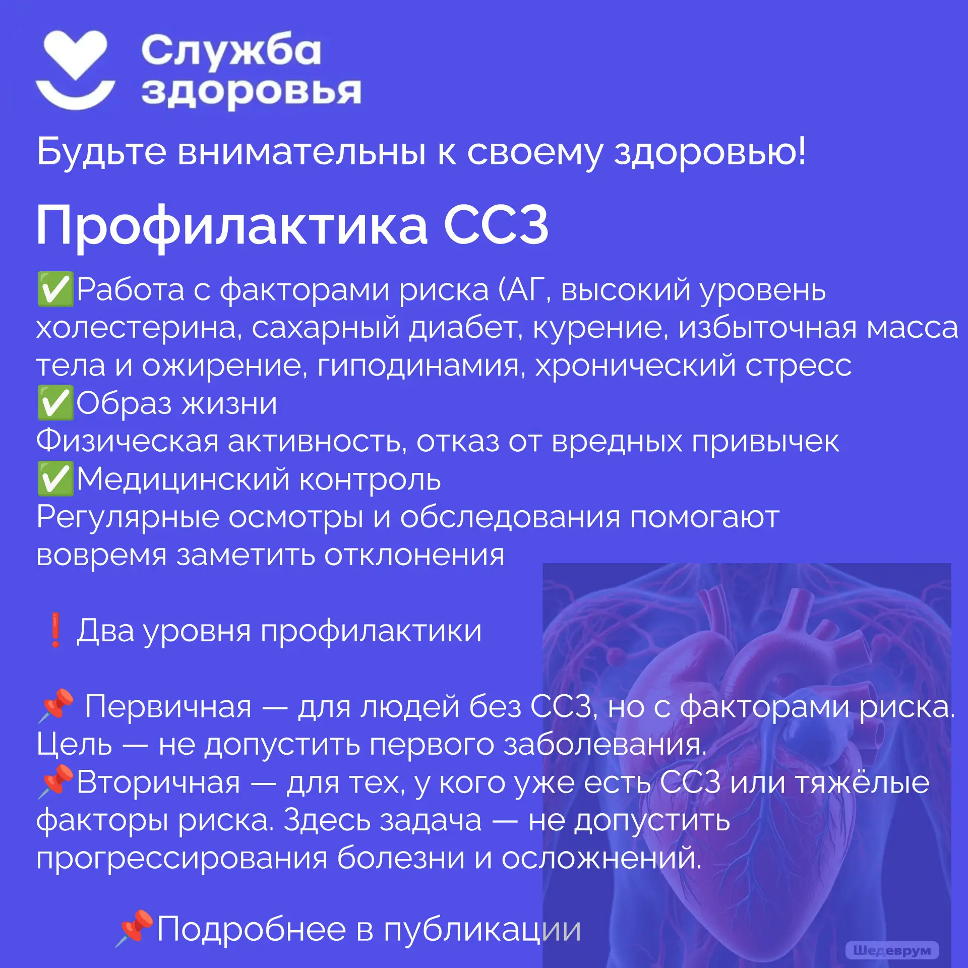 📌Профилактика сердечно-сосудистых заболеваний (ССЗ) — это комплекс мер, которые помога...