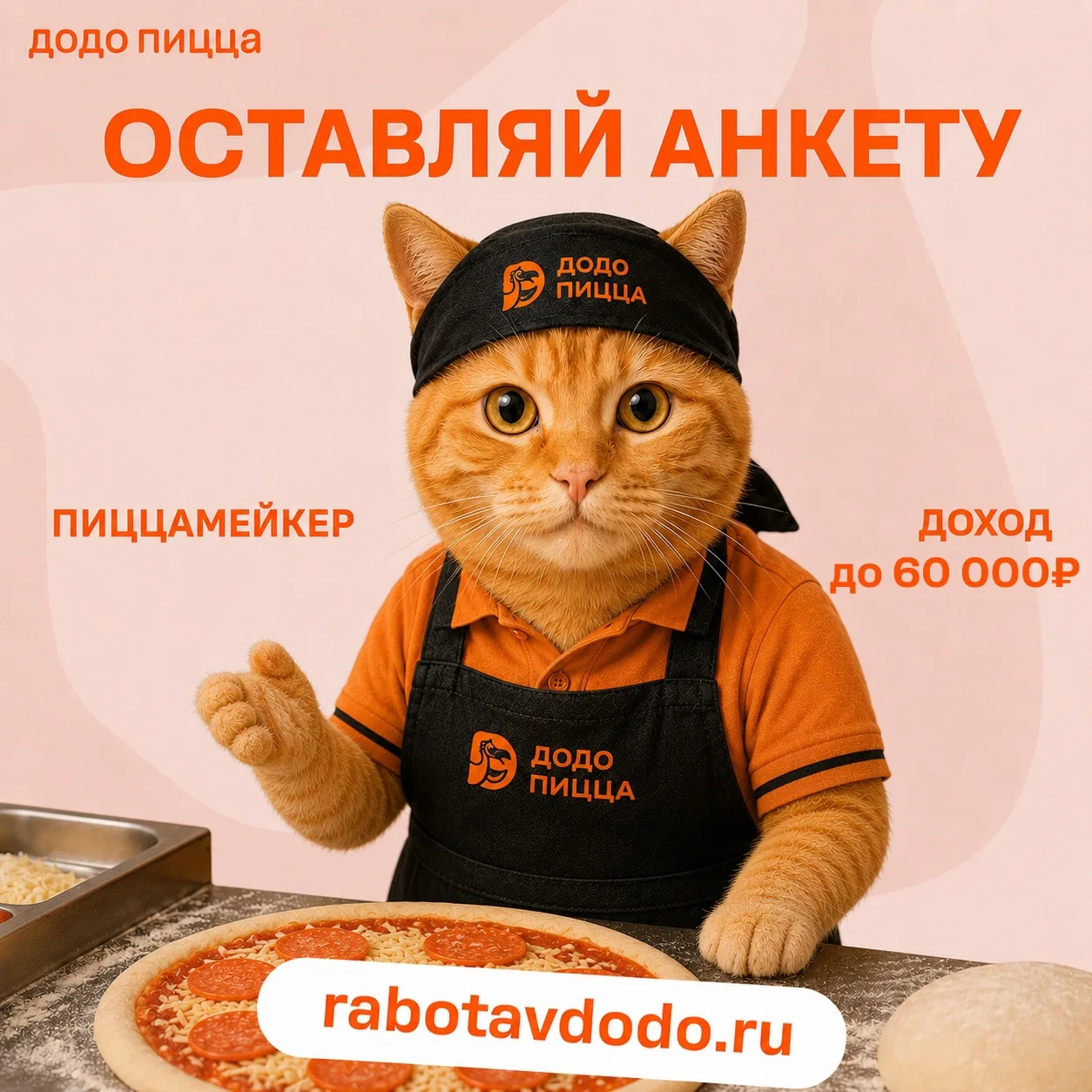 Международная сеть пиццерий Додо Пицца приглашает на работу пиццамейкеров🧡