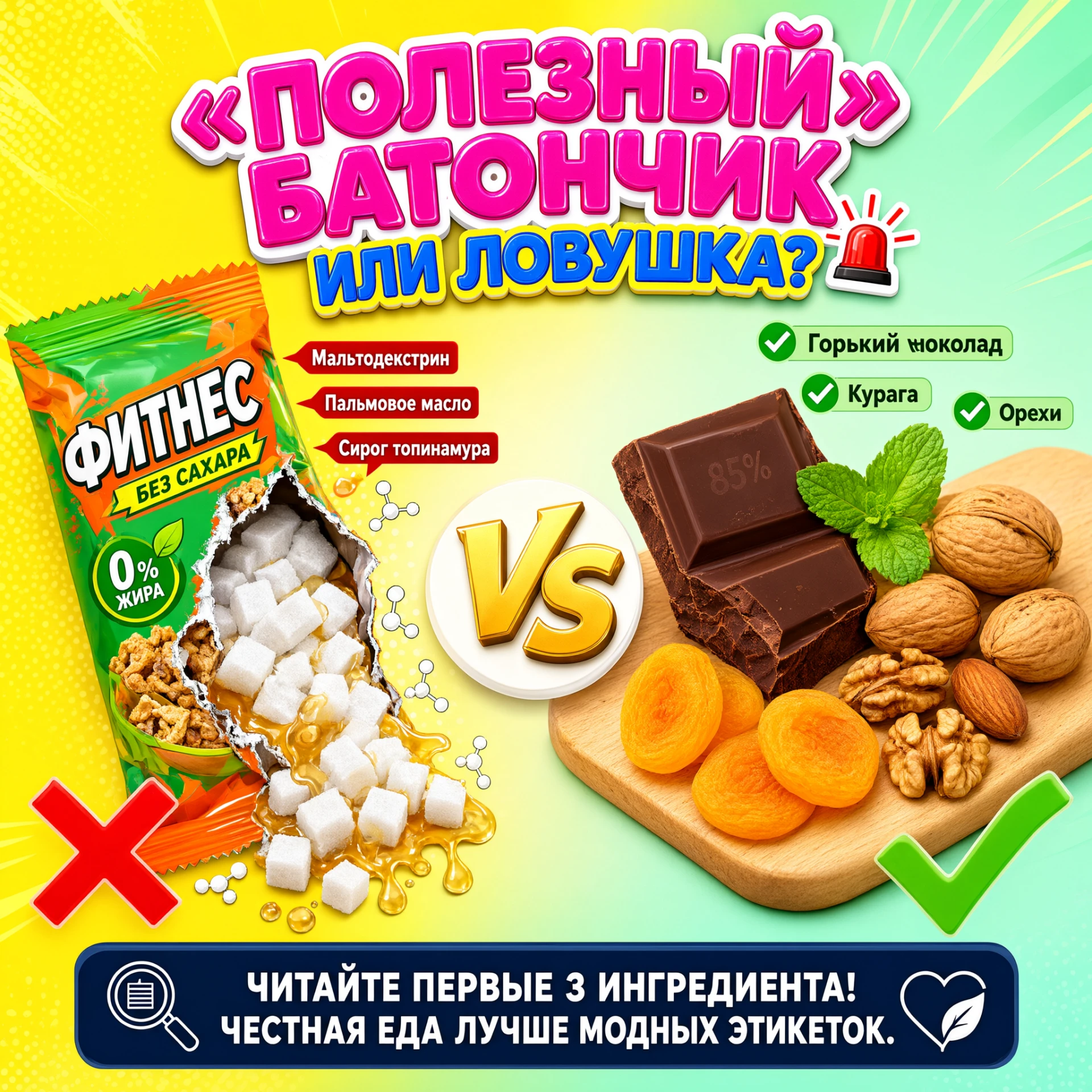 «Полезный» фитнес-батончик вместо конфеты: спойлер, это ловушка 🍫