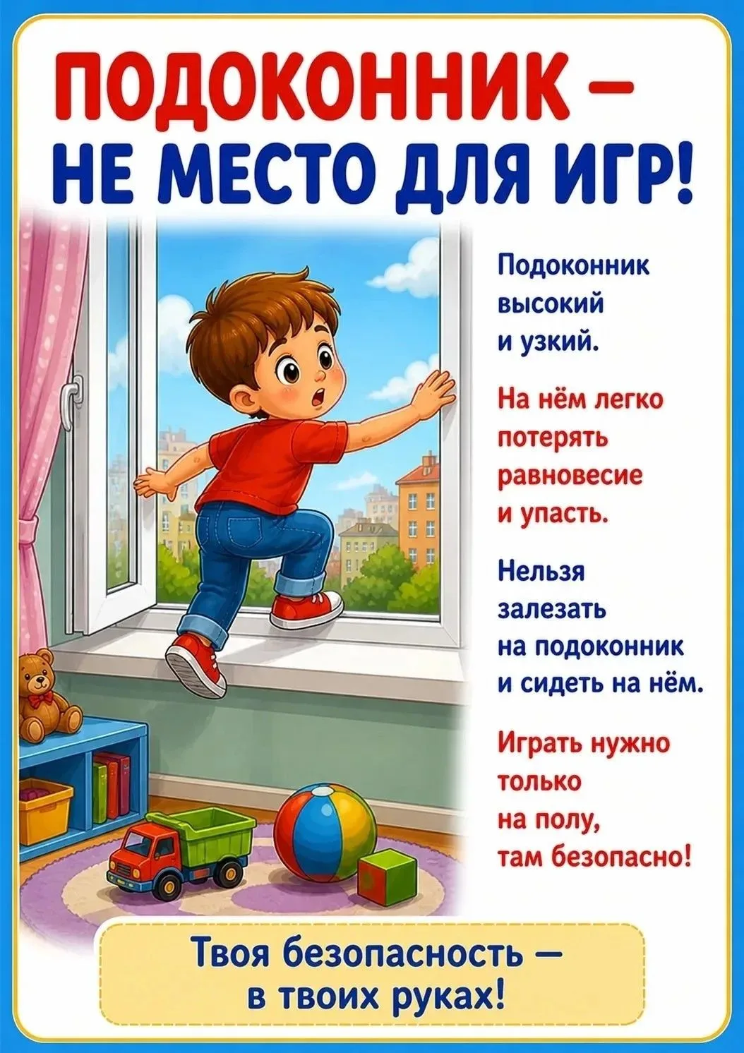 Осторожно, открытые окна!
Будьте внимательны, безопасность ребенка - в руках родителей
