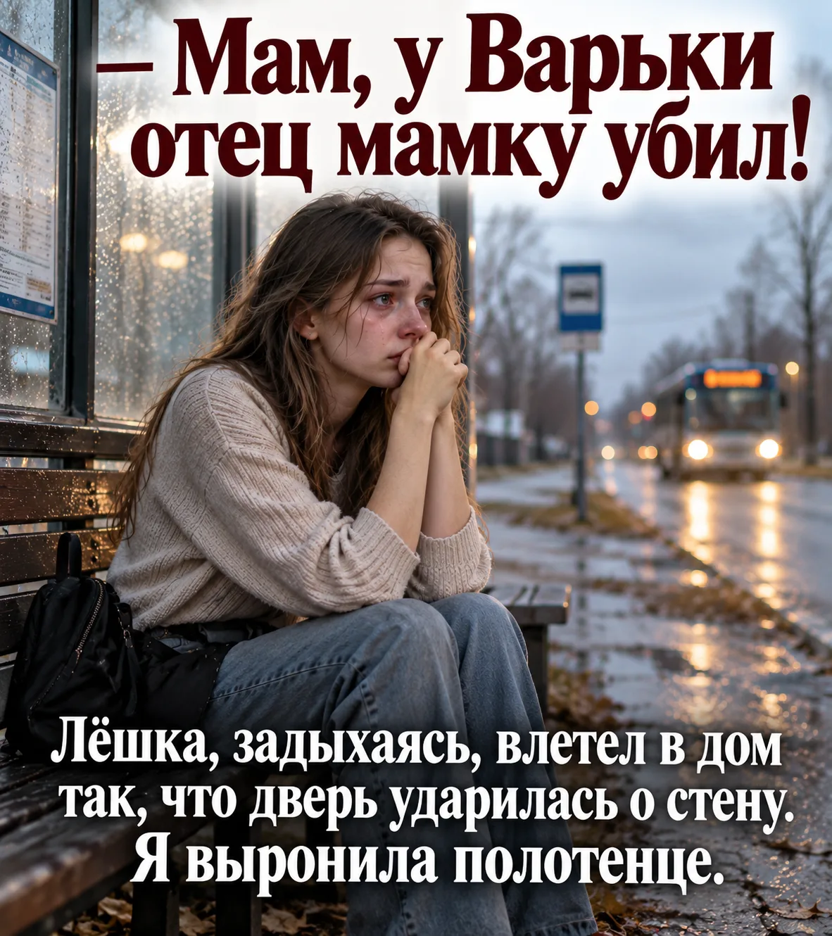 — Мам, у Варьки отец мамку убил!
Лёшка, задыхаясь, влетел в дом так, что дверь ударилась о стену.
Я 