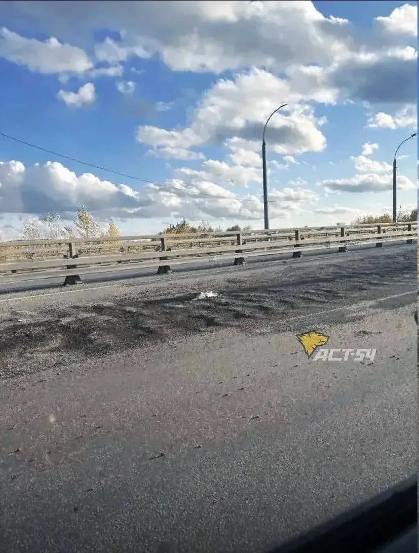 Асфальт на Бугринском мосту разъела неизвестная жидкость