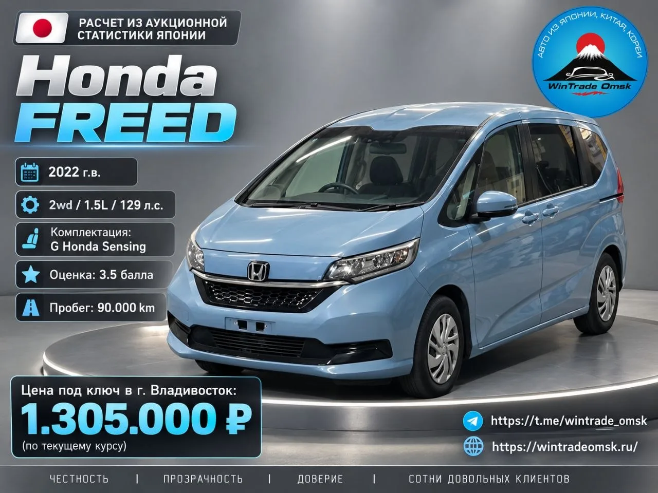 Расчет из аукционной статистики Японии Honda Freed 🇯🇵